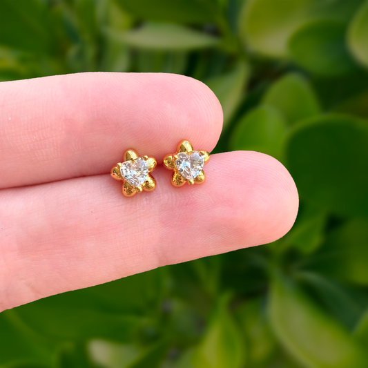Aretes Dorados Estrella con Zirconia de Corazon Chapa de Oro
