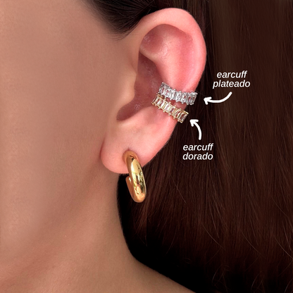 Ear Cuff Plateado Zirconias Acero Inoxidable (Una Pieza)