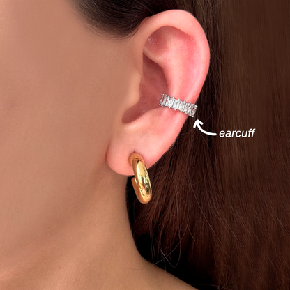 Ear Cuff Plateado Zirconias Acero Inoxidable (Una Pieza)