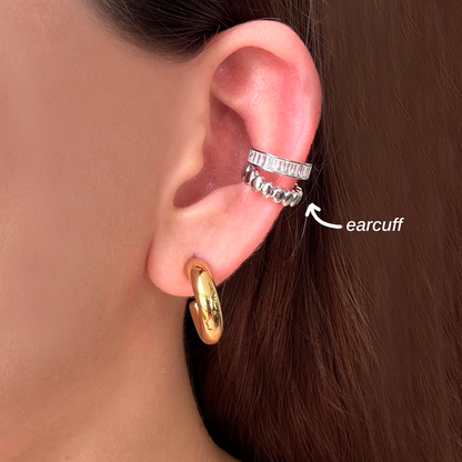 Ear Cuff Doble Plateado Zirconias Cobre (Una Pieza)