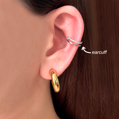 Ear Cuff Plateado Zirconias Acero Inoxidable  (Una Pieza)