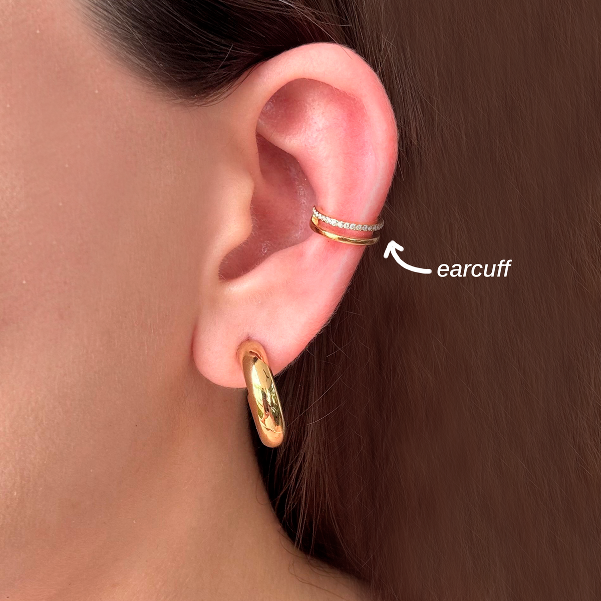 Ear Cuff Dorado Zirconias Acero Inoxidable (Una Pieza)