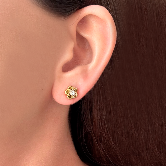 Aretes Dorados Rosa de Zirconia Acero Inoxidable
