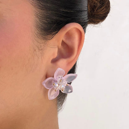 Aretes Flor Acrílica Lila 1G3