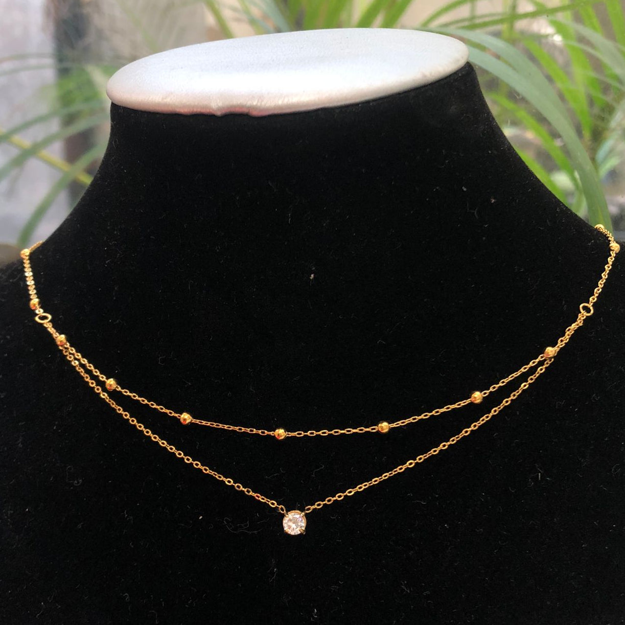 Collar Doble Bolitas y Zirconia Acero Inoxidable  4E41