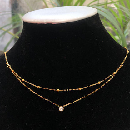 Collar Doble Bolitas y Zirconia Acero Inoxidable  4E41