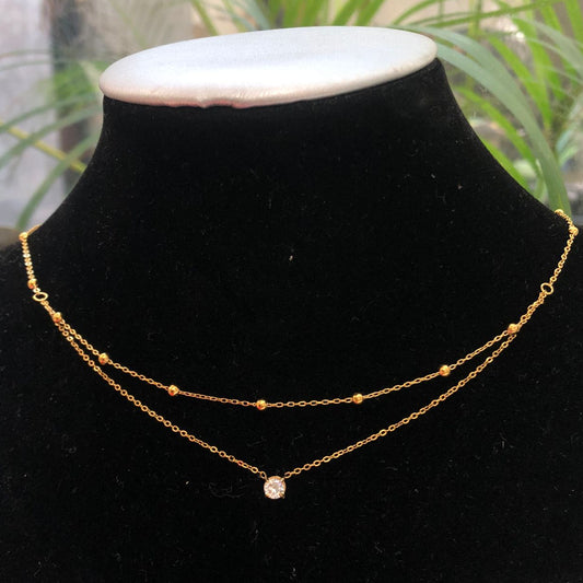 Collar Doble Bolitas y Zirconia Acero Inoxidable  4E41