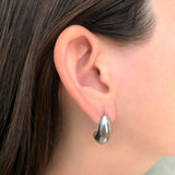 Aretes Gota Plateada Hueca Acero Inoxidable  2S1