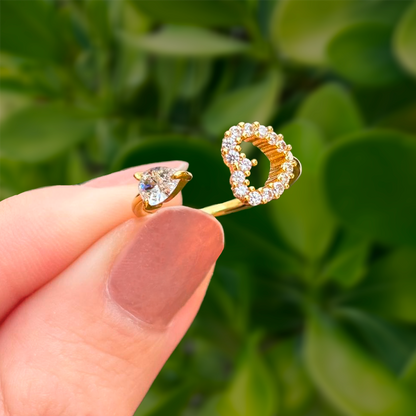 Anillo Dorado Corazón Zirconias Ajustable Chapa de Oro Az153