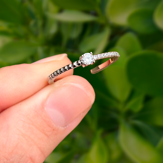 Anillo Plateado Zirconias y Bolitas Ajustable Chapa de Oro Az17