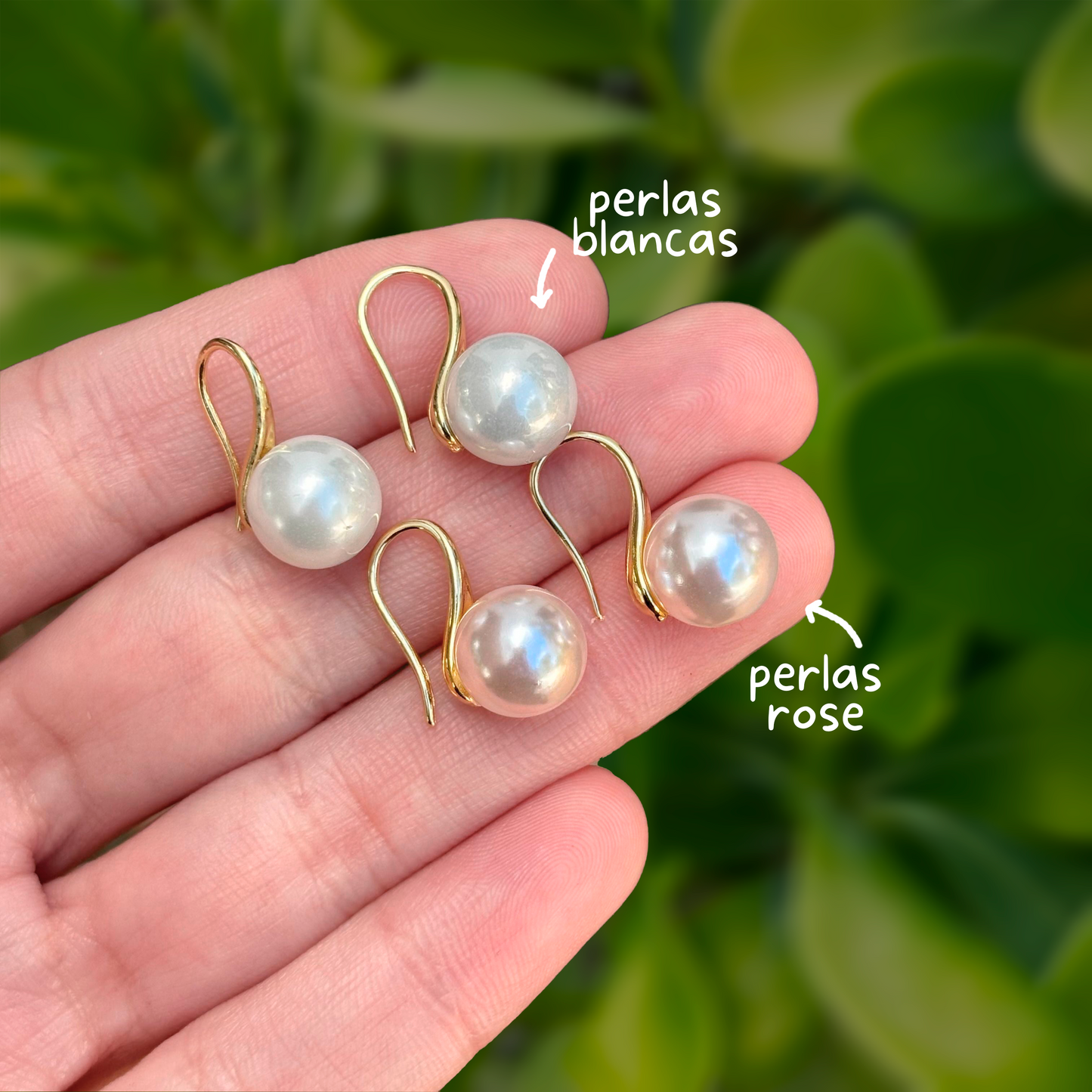 Aretes Dorados de Perla Blanca Nacarada 1G1