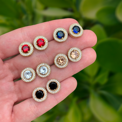 Aretes Dorados Redondos Zirconia Ocre Chapa de Oro 1S1