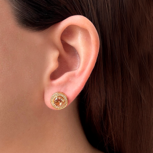 Aretes Dorados Redondos Zirconia Ocre Chapa de Oro 1S1