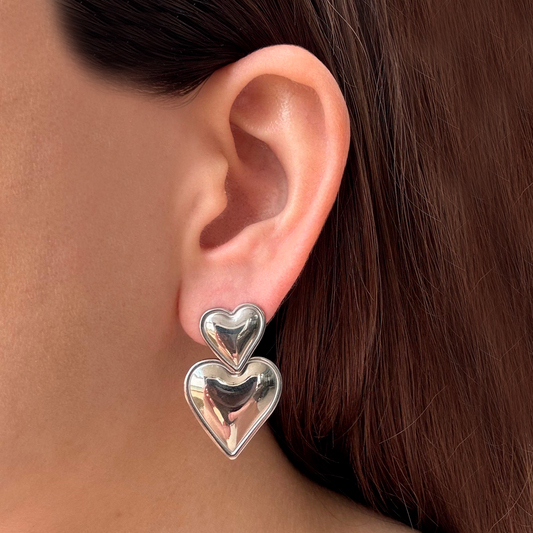 Aretes Corazones Plateados Acero Inoxidable 1i1