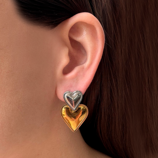 Aretes Corazones Oro-Plata Acero Inoxidable 1V5