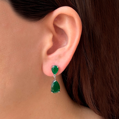 Aretes Doble Gota Zirconia Verde Chapa de Oro 1E6