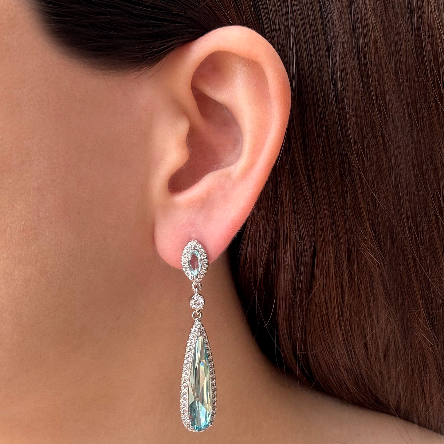 Aretes Cristal Aqua Zirconias Chapa de Oro 1G4