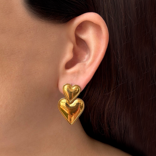 Aretes Corazones Dorados Acero Inoxidable 1M5