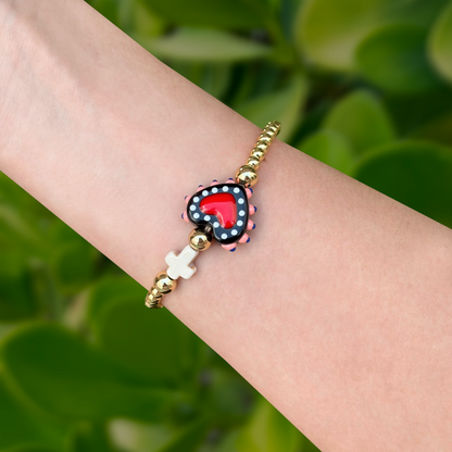 Pulsera Dorada Bolitas Corazón 1Q5