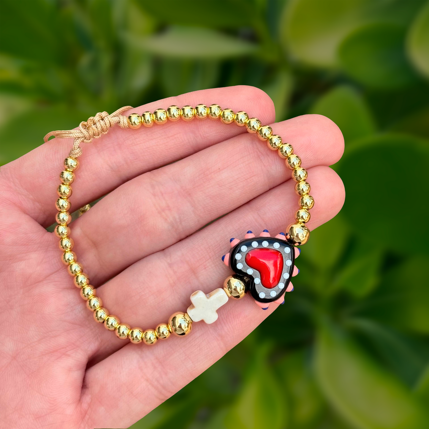 Pulsera Dorada Bolitas Corazón 1Q5