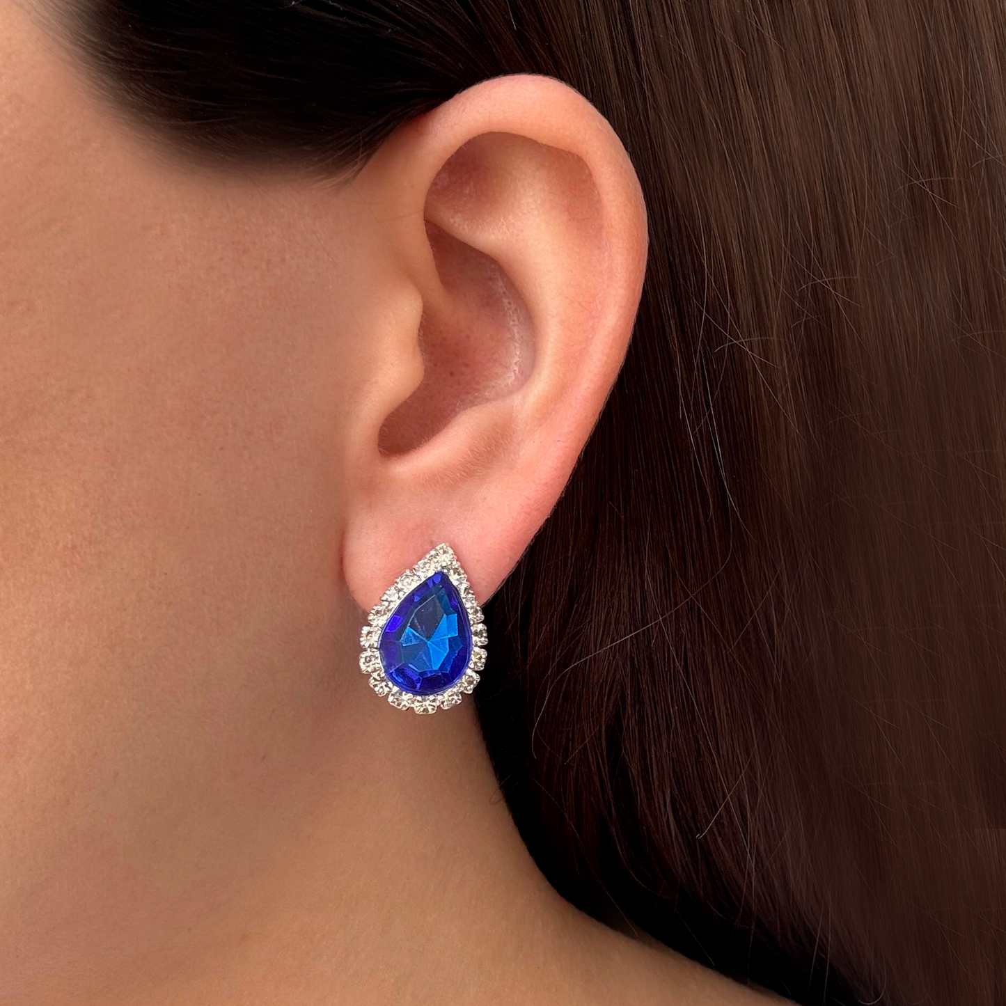 Aretes Zirconia Azul Chapa de Oro 1x7