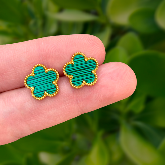 Aretes Trébol Verde Acero Inoxidable  2i4