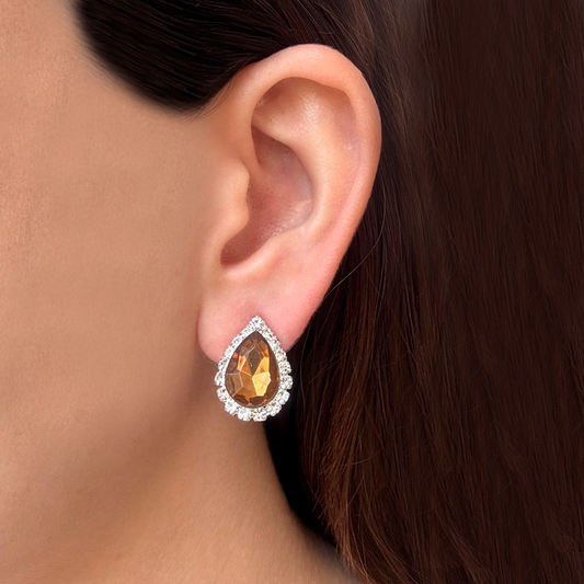 Aretes Zirconia Café Brillante Chapa de Oro 1R6