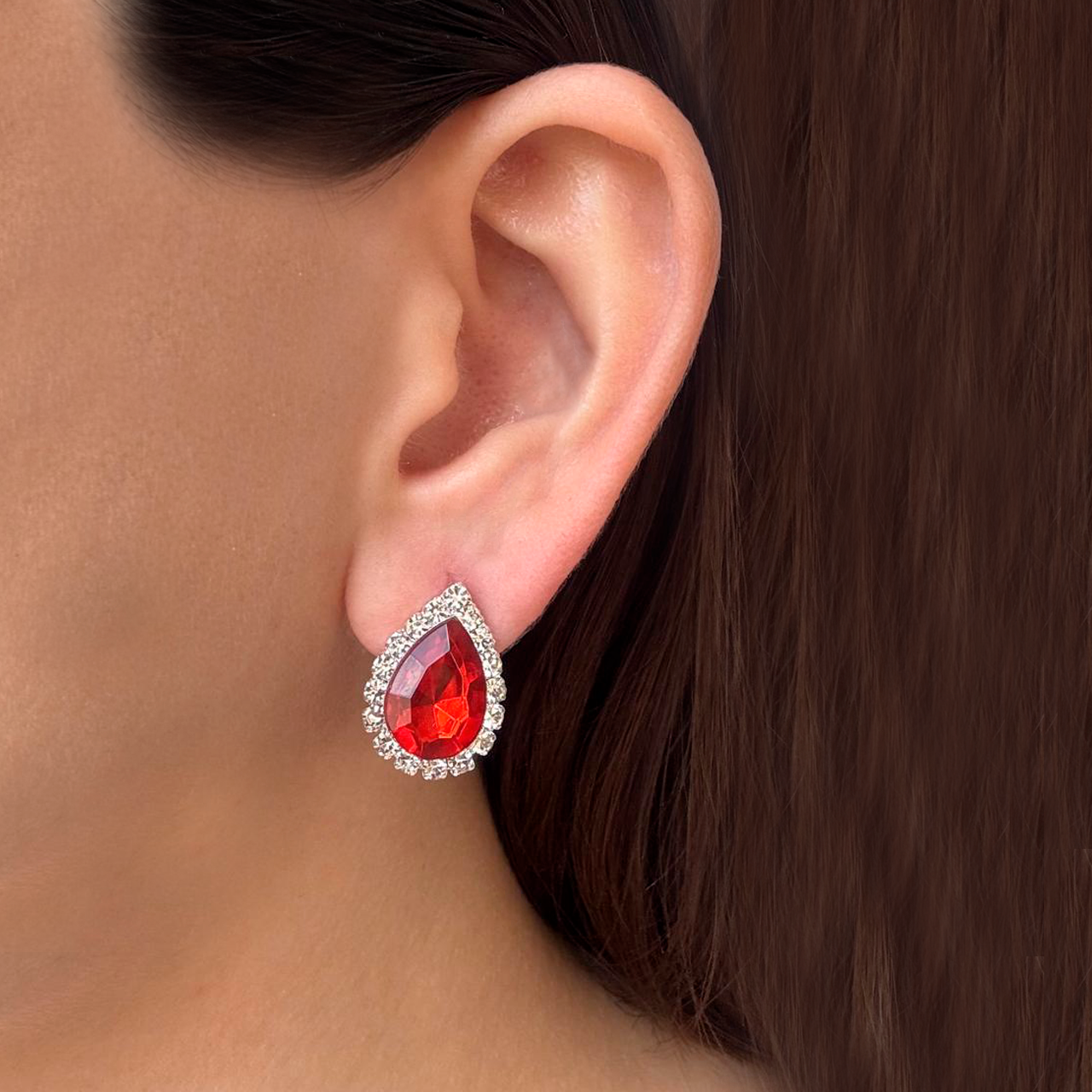 Aretes Zirconia Roja Brillante Chapa de Oro 1t7