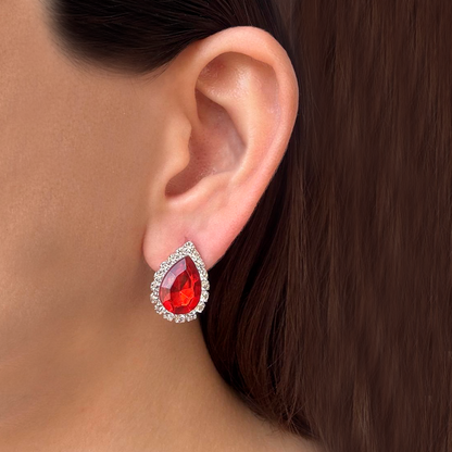 Aretes Zirconia Roja Brillante Chapa de Oro 1t7