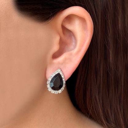 Aretes Zirconia Negra Brillante Chapa de Oro 1Q7