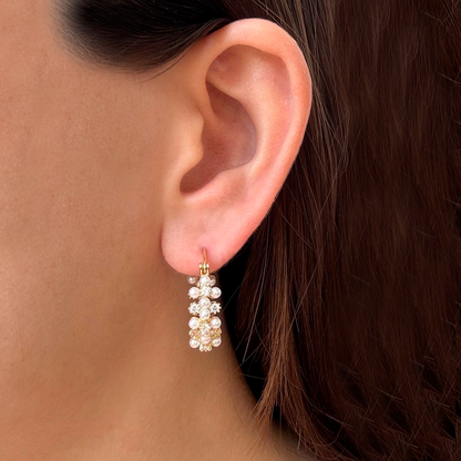 Aretes Arracada Perlitas y Zirconias  Chapa de Oro 2j4