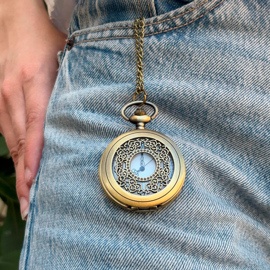 Collar Reloj Dorado Antiguo Relicario  3C4