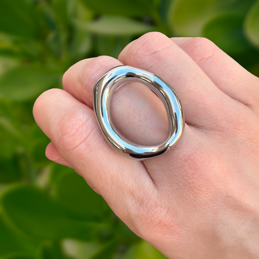 Anillo Plateado Oval  Acero Inoxidable  R22