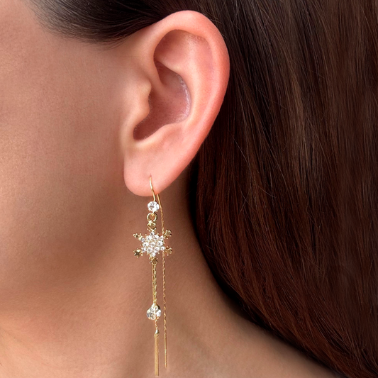 Aretes Dorados Copo de Nieve Brillante 2K3