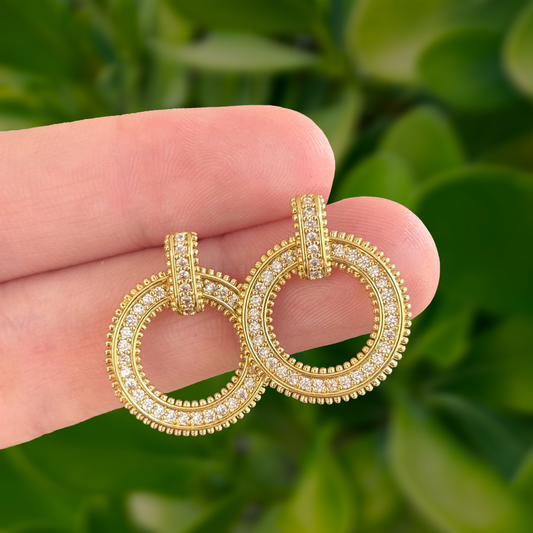 Aretes Dorados Aro con Zirconias Chapa de Oro Az409