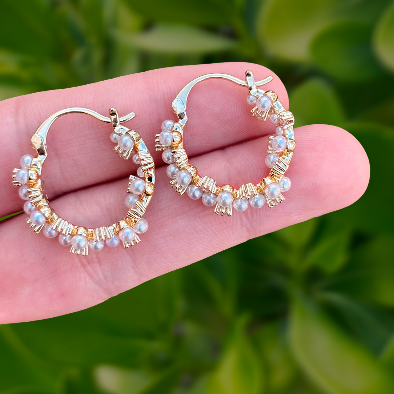 Aretes Arracada Perlitas y Zirconias  Chapa de Oro 2j4