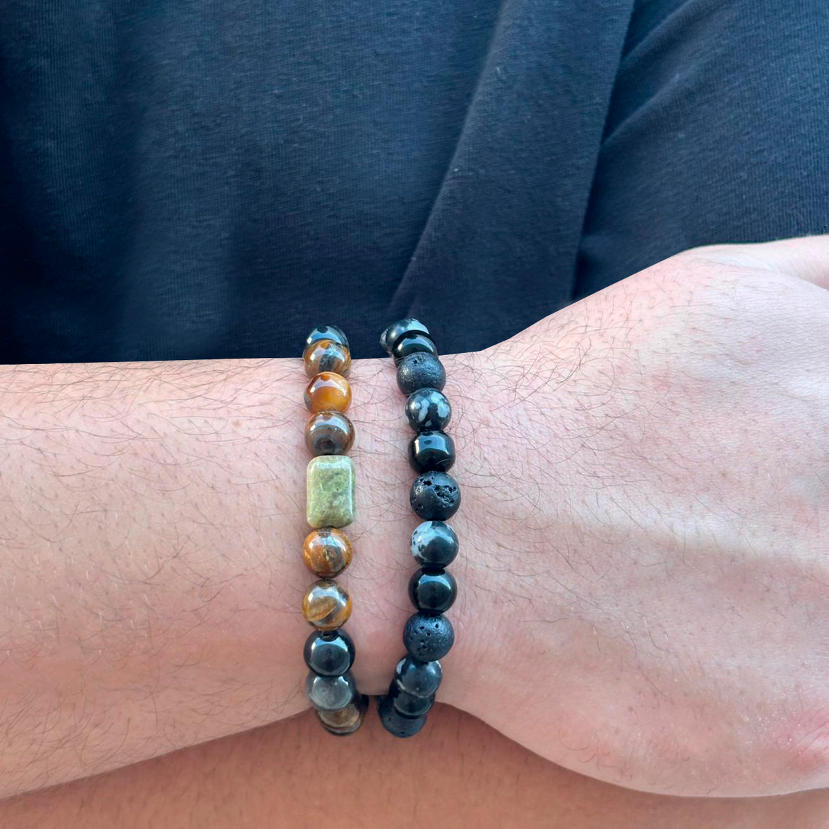 Pulsera Bolas De Piedra Negra Caballero