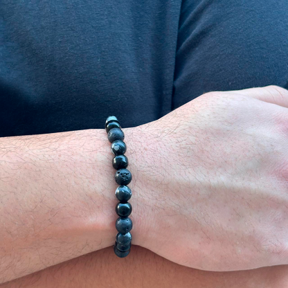 Pulsera Bolas De Piedra Negra Caballero