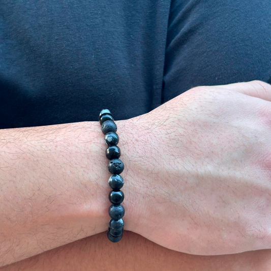 Pulsera Bolas De Piedra Negra Caballero Li4