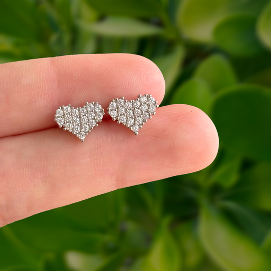 Aretes Plateados Corazón Zirconias Chapa de Oro Az441