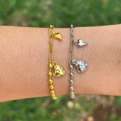 Pulsera Corazones Chapa de Oro