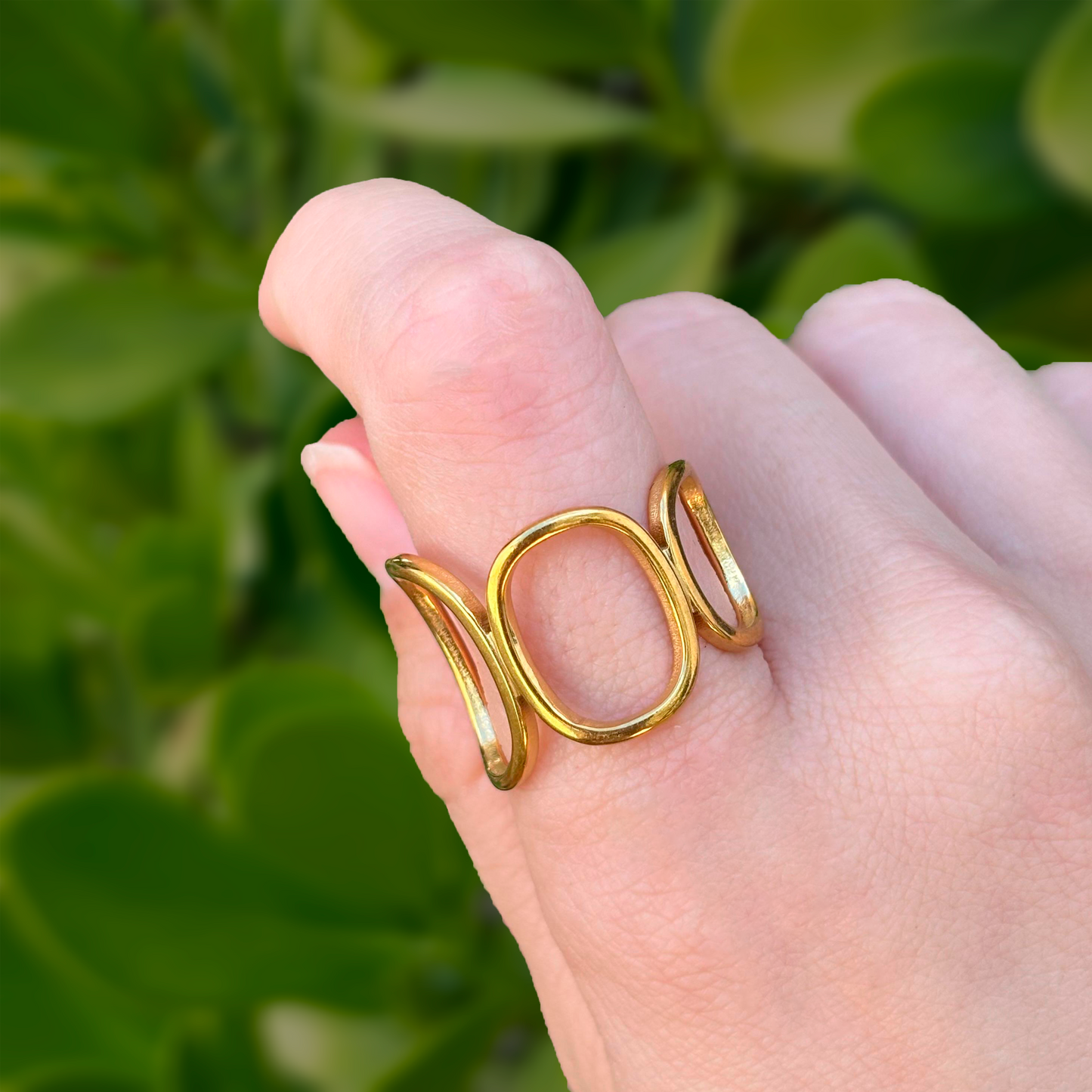 Anillo  Dorado Óvalos Ajustable Acero Inoxidable 3M6