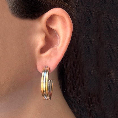 Aretes Arracada Oro-Plata Acero Inoxidable 1Q3