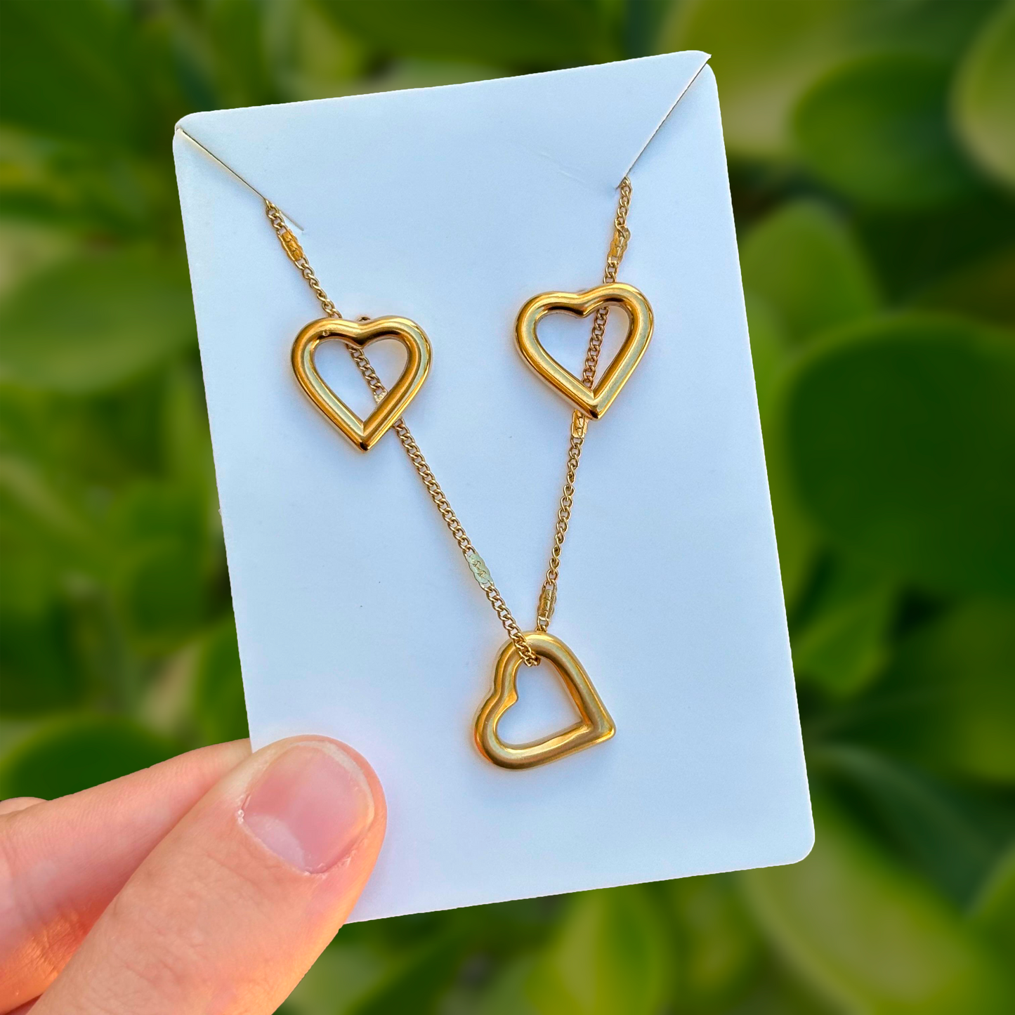 Set Collar y Aretes Corazón Dorado Acero Inoxidable 1R5