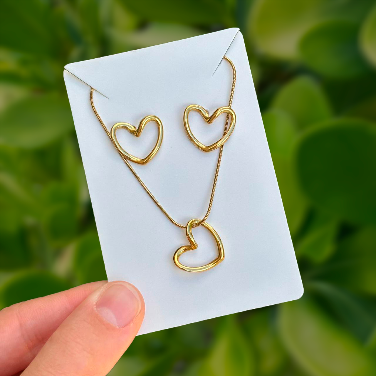 Collar y Aretes Corazón Acero Inoxidable 2C1