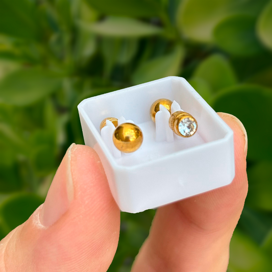 Aretes Dorados Piercing 2 Vistas Acero Inoxidable