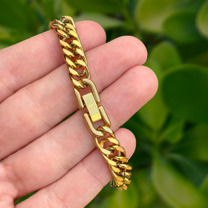 Pulsera Dorada Cadena Gruesa Hombre Acero Inoxidable 1j1