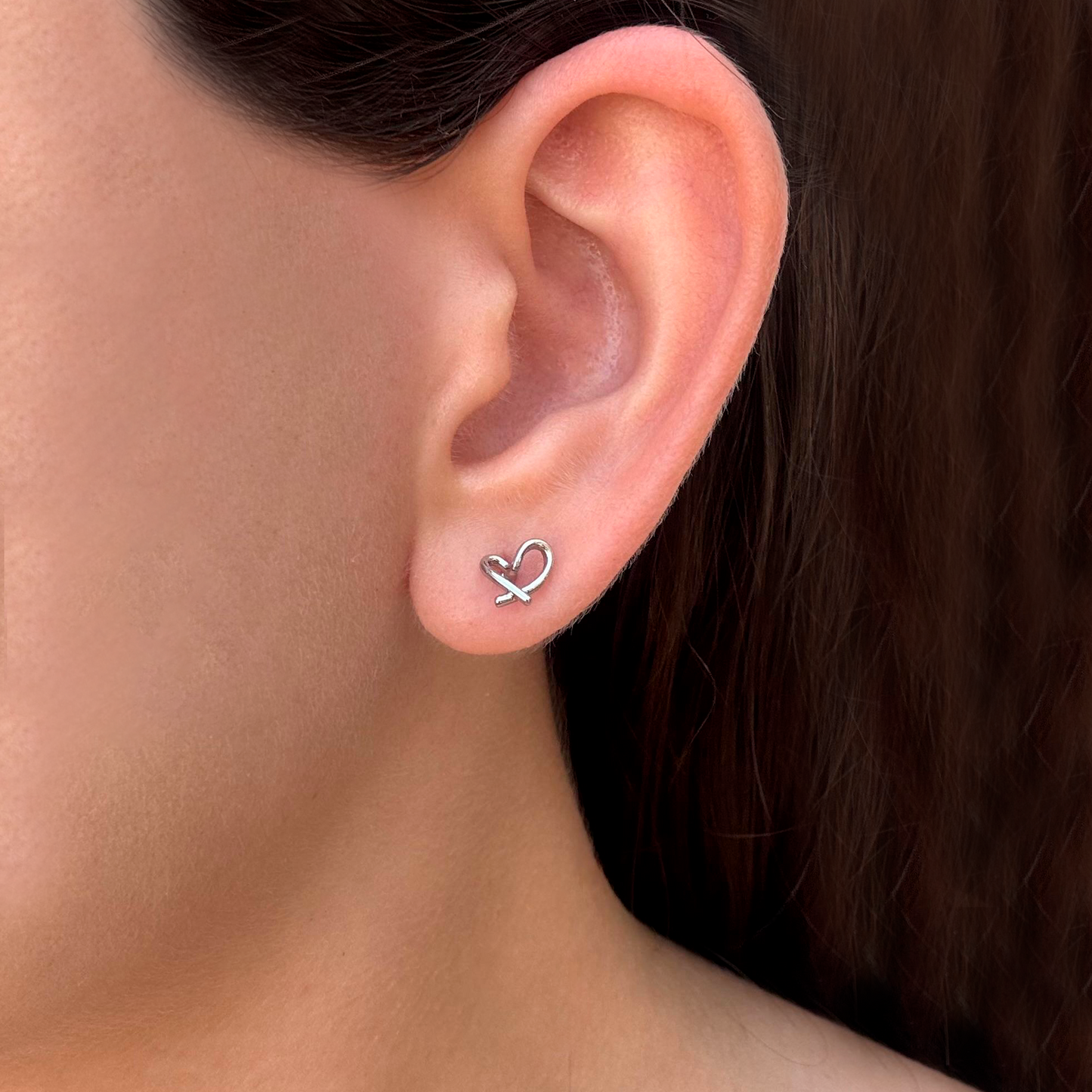 Aretes Plateados Piercing Corazón Acero Inoxidable  3C1