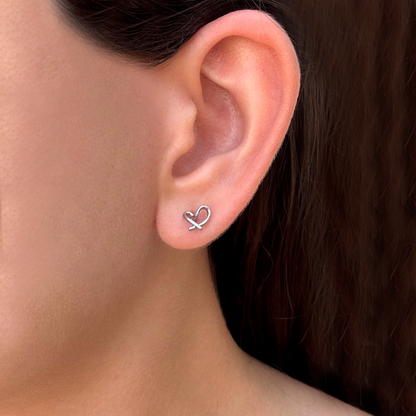 Aretes Plateados Piercing Corazón Acero Inoxidable  3C1