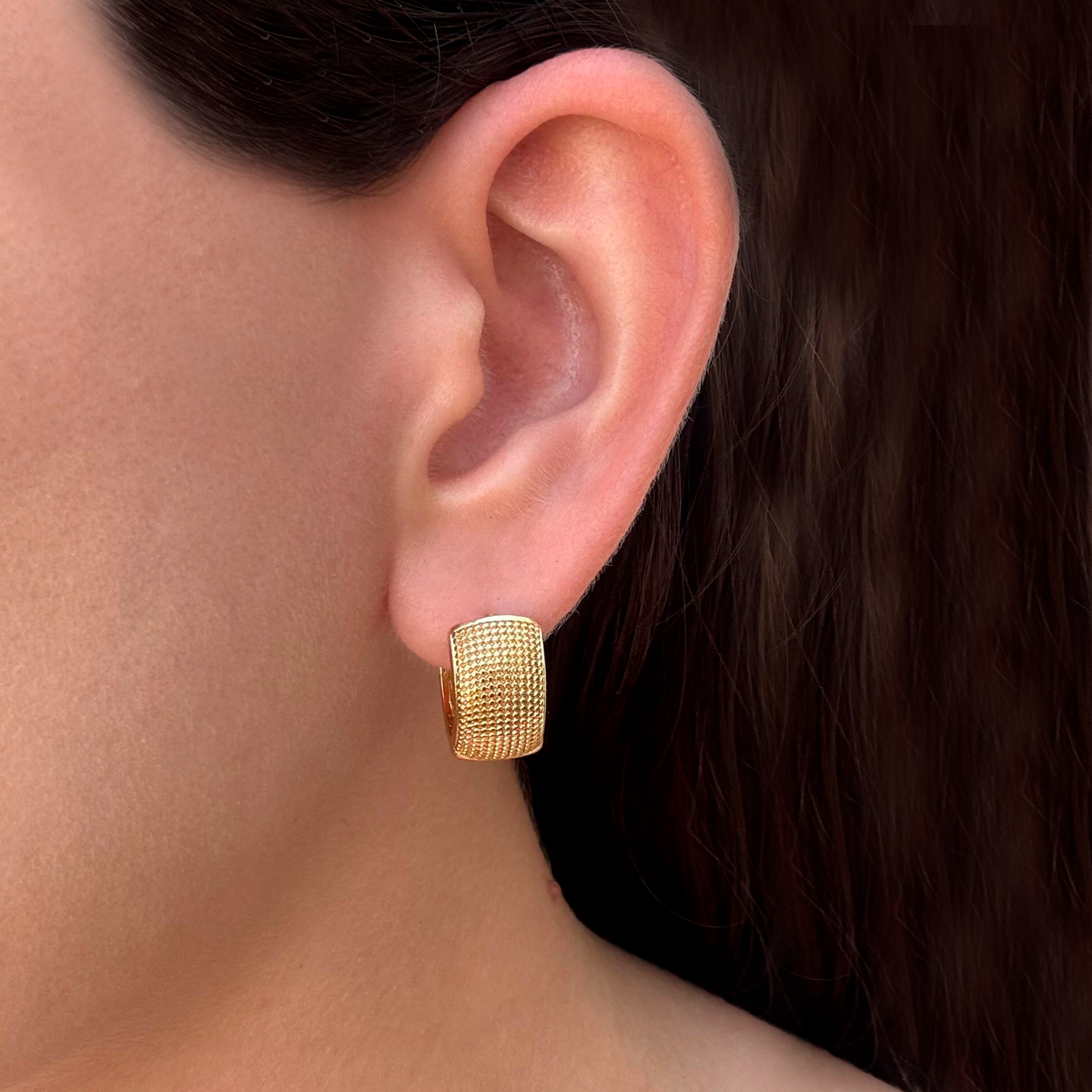 Aretes Arracada Dorada Gruesa Doble Vista Chapa de Oro